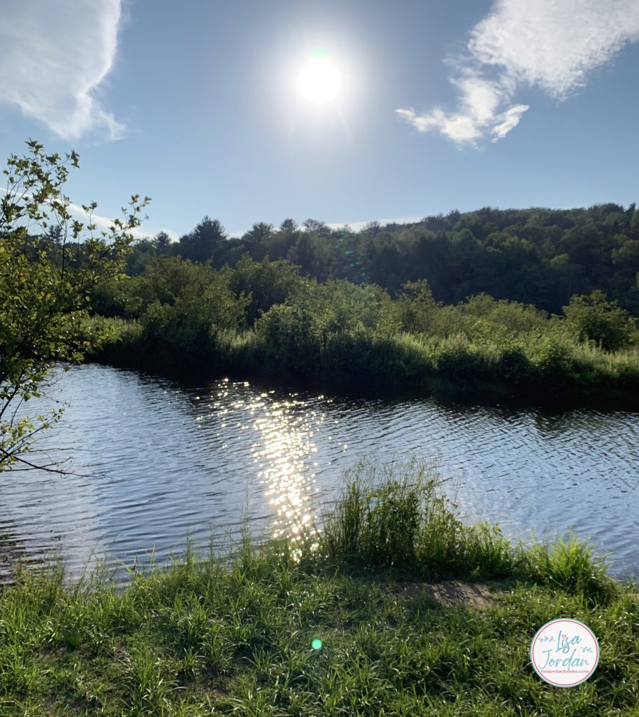 Sunlight shining over the river in the summertime